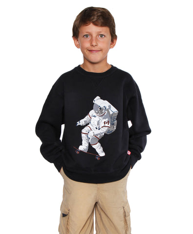 Official Chris Hadfield Skateboarding Astronaut Boy's Crewneck Sweater (Midnight)