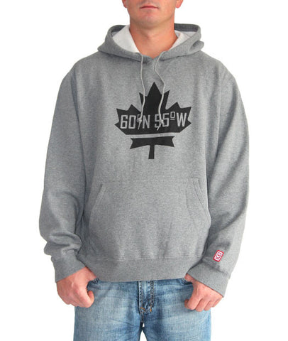 60°N 95°W Men's charcoal grey kangaroo hoodie