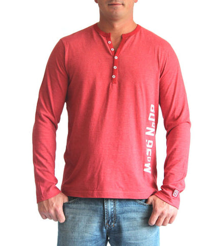 60°N 95°W Men's faded red 5 button henley