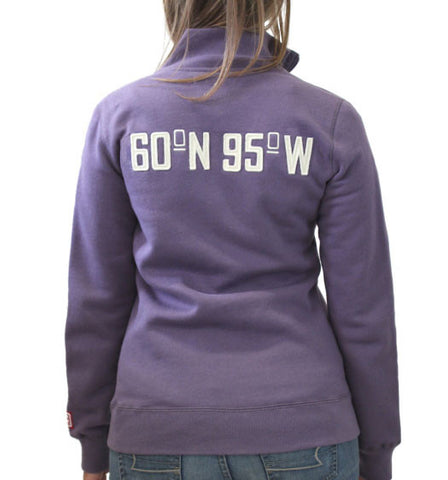60°N 95°W Women's lavender full-zip mock neck sweater
