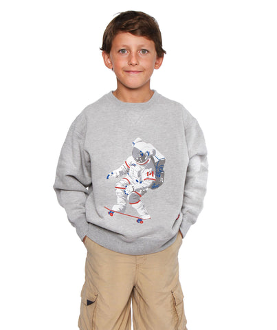 Official Chris Hadfield Skateboarding Astronaut Boy's Crewneck Sweater (Grey Mix)