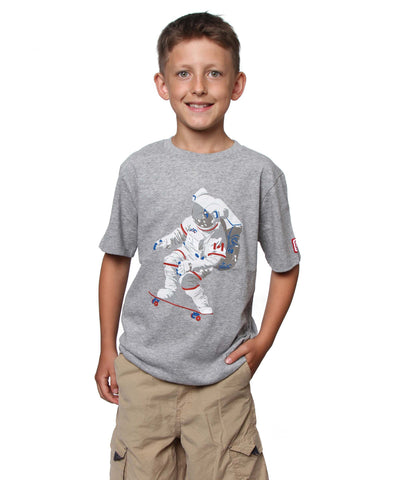 Official Chris Hadfield Skateboarding Astronaut Boy's T-shirt (Grey Mix)