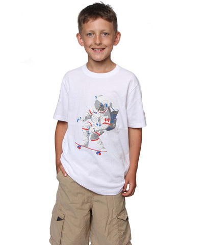 Official Chris Hadfield Skateboarding Astronaut Boy's T-shirt (White)