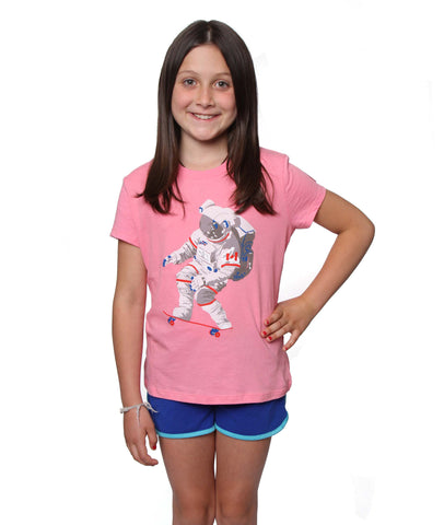 Official Chris Hadfield Skateboarding Astronaut Girls T-shirt (Pink)