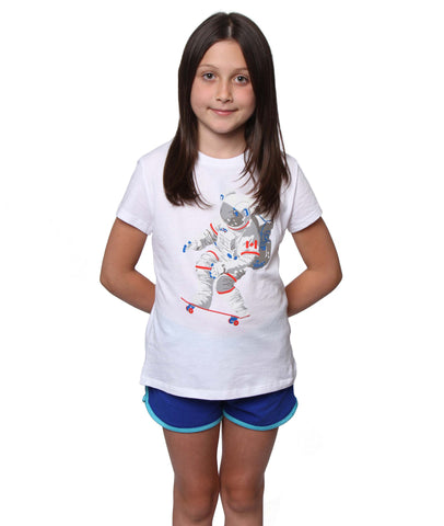 Official Chris Hadfield Skateboarding Astronaut Girls T-shirt (White)