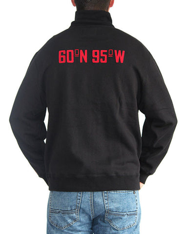 60°N 95°W Men's black full-zip mock neck sweater