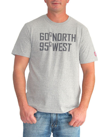 60°N 95°W Men's grey crewneck t-shirt