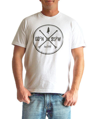 60°N 95°W Men's white crewneck t-shirt
