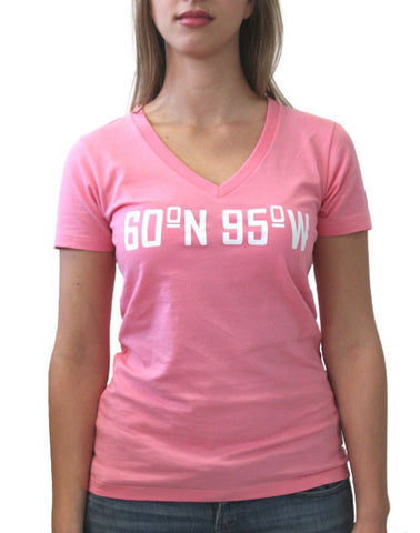 60°N 95°W Women's pink v-neck t-shirt