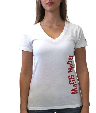 60°N 95°W Women's white v-neck t-shirt